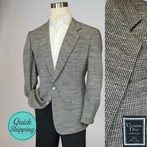 Christian Dior Monsieur 44L Black Cream Beige Silk Wool Blazer Sport Coat